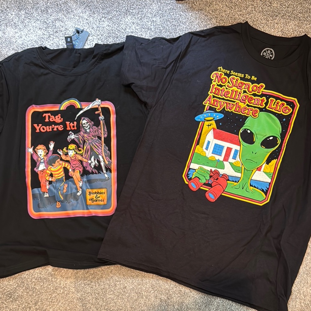 2 Black Graphic T-Shirts with Colorful Prints NWT
